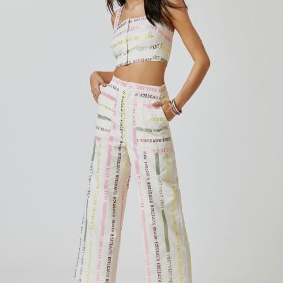 Anthropologie Wine Inspired Two Piece Crop Top and Wide Leg Pant Set - Picture 1 of 11